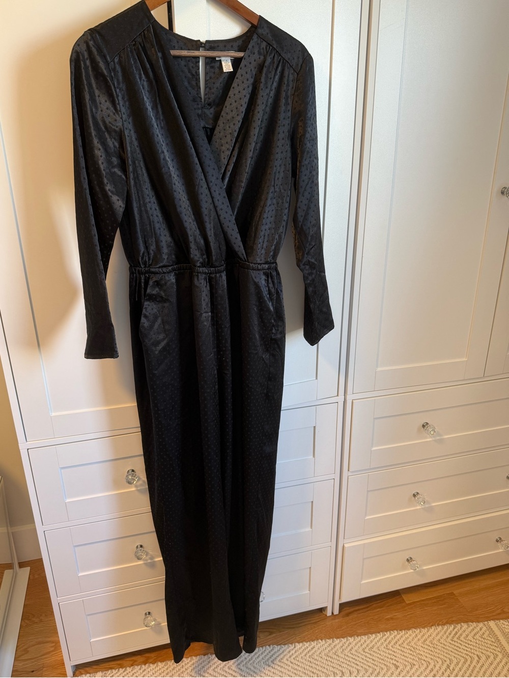 Spense Black Satin Dotted Jumpsuit